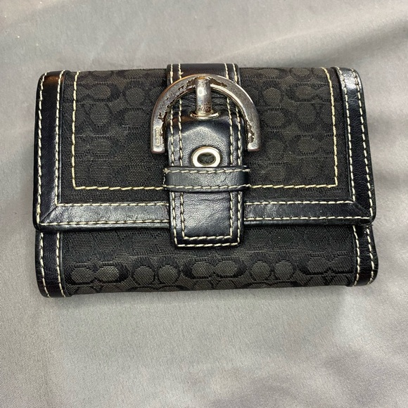 Coach Handbags - Coach Small Monogram Black Wallet with Silver Buckle and Snap